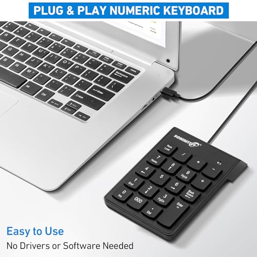 USB-C ＆ USB-A Number Pad, 19 Keys Wired Numeric Keypad, Plug & Play | 15° Ergonomic Numeric Pad for Laptop/Desktop/iPad/phone, Portable Financial Accounting 10 Keys Number Pad for Windows/macOS