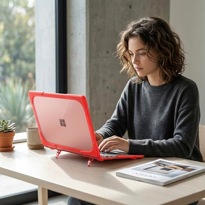Batianda Durable Stand Case for Microsoft Surface Laptop 13.8 Inch, Red | Ergonomic Foldable Stand, Heavy Duty Matte Hard Shell, Fits 2024-2026 Surface Laptop 7/8th Edition for Business 13.8 Inch - color: Red