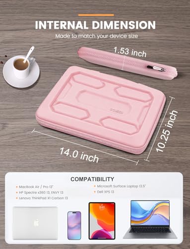 DOMISO 13.3 inch Laptop Sleeve with Handle Shockproof Computer Bag Waterproof EVA Protective Carrying Case for 13-13.3 inch Notebooks/13 MacBook Air/MacBook Pro Retina/Dell XPS 13/HP, Pink - color: Pink, size: 13.3 inch