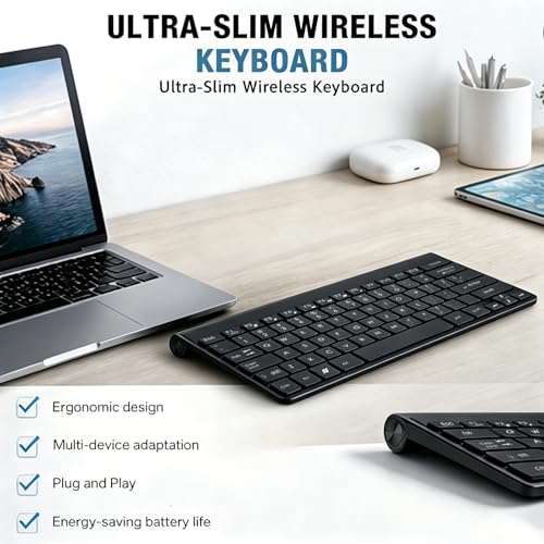 Wireless Keyboard, 78 Keys 2.4G Bluetooth Thin Lightweight Silent Keyboards for Laptop/PC/Tablet/Desktop/Smart TV - color: Black