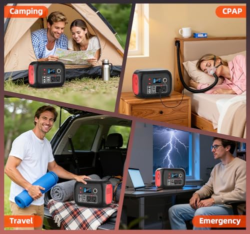ENOFLO 300W Portable Power Station, 228Wh Solar Generator | 110V Pure Sine Wave AC Outlet, 61600mAh Lithium Battery Backup for CPAP, Camping, RV, and Home Emergency - color: Red-Black1