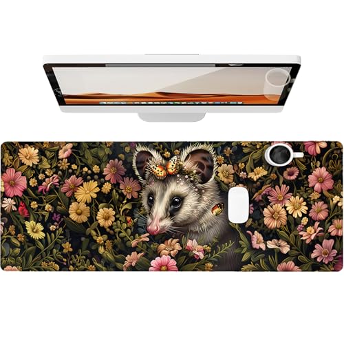 Floral Opossum Gaming Mouse Pad, Large Office Desk Mat, Anti-Slip Rubber Base Mousepad for Computer Laptop Keyboard, Smooth Desk Pad for Home Office Gamer Work Accessories 31.5" x 11.8" - color: 04Opossum