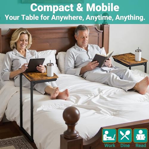 YEASHEIN C Shaped End Table Set of 2 with Cubby, Reinforced Base Small Couch Tables That Slide Under, 27”H C Table for Sofa, TV Tray Table for Eating, Couch Side Table for Small Spaces, Living Room