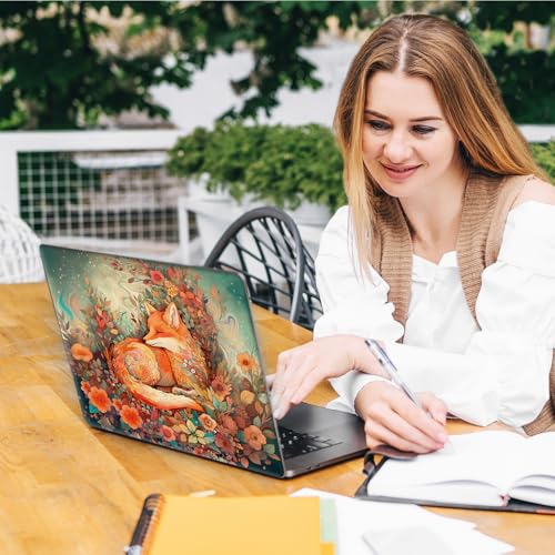 Laptop Skin Sticker Decal, Universal Reusable Vinyl Laptop Cover for 12" 13" 13.3" 14" 15" 15.4" 15.6" Notebook PC, Reusable Waterproof Scratch-Resistant with 2 Wrist Pads,Cute Fox Flowers - color: Cute Fox Flowers