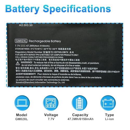 GM02XL GB02XL 917725-855 Laptop Battery Replacement for HP Chromebook 14 G5 14-CA000NA 11 G6 G7 EE X360 11 G1 Series L42583-005 HSTNN-DB7X HSTNN-UB7M L42550-541 L42583-002 7.7V 47.3Wh - size: 7.71*2.24*0.26inch GM02XL