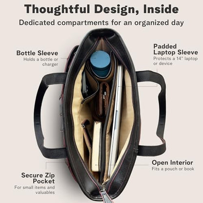 Laptop Bag for Women - 14" Vegan Leather Computer Bags for Laptops for Women - Padded Compartment - Leather Tote - color: Black