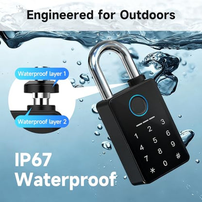 Heavy Duty Fingerprint Padlock with Key, Smart Gate Lock with Keypad, Keyless Entry Digital Combination Lock for Outdoor Fence, Gate, Shed, Storage Unit, Pool, Locker, Tuya App - size: 3/8" Shackle