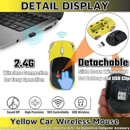 Yellow Wireless Mouse，Car Mouse 1600DPI 2.4G with USB Reciver for Computer Wireless Computer Mouse Wireless Cute Wireless Mouse for Mac OS Windows for Laptop Tablet（Yellow） - color: YELLOW