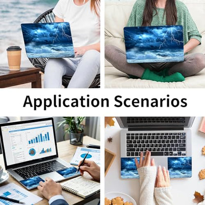Laptop Skin Sticker 3-Piece Set,Blue Sky with Lightning | Trim-to-fit 3-piece vinyl set with one 15 x 10.6 in lid skin and two palm-rest decals for many 12-15.6 in laptops - color: Blue Sky With Lightning