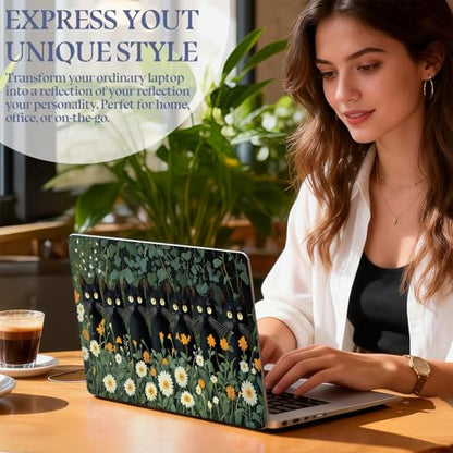 Universal Laptop Skin Sticker Decal,15.6 Inch Laptop Vinyl Cover for 13" 14" 15.6" Laptop,Scratch-Resistant Waterproof Protector Wrap,Reusable with Wrist Pads,Daisy Black Cats - color: Daisy Black Cats