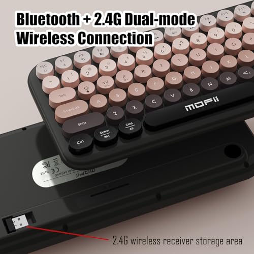 Lomiluskr Colorful Wireless Keyboard, Bluetooth/2.4G Dual Mode, Compact TKL Quiet Membrane Keyboard, Cute Gradient Retro Round Keycaps, Compatible with PC/Laptop/Tablet/Smartphone (Black) - color: Black