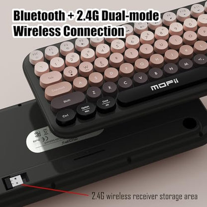 Lomiluskr Colorful Wireless Keyboard, Bluetooth/2.4G Dual Mode, Compact TKL Quiet Membrane Keyboard, Cute Gradient Retro Round Keycaps, Compatible with PC/Laptop/Tablet/Smartphone (Black) - color: Black