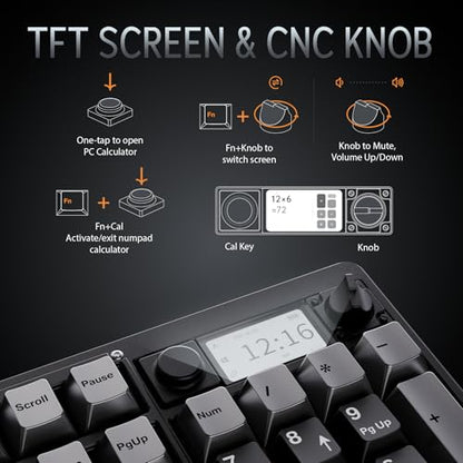 OOCTPK Wireless Mechanical Keyboard, Chilkey ND104 Gaming Keyboard with LCD Screen, 104% Hot Swappable Custom Keyboard with Knob, RGB Backlit, Bluetooth 5.4/2.4GHz/USB-C, Full-Aluminum, PC/Mac Support - color: Soft Pink, size: Silent Linear Switch-PCB 1.6