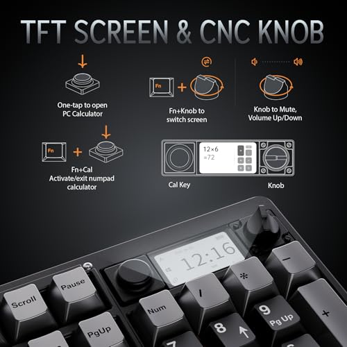 OOCTPK Wireless Mechanical Keyboard, Chilkey ND104 Gaming Keyboard with LCD Screen, 104% Hot Swappable Custom Keyboard with Knob, RGB Backlit, Bluetooth 5.4/2.4GHz/USB-C, Full-Aluminum, PC/Mac Support - color: Lumen Yellow, size: Breeze Switch-PCB 1.2mm F