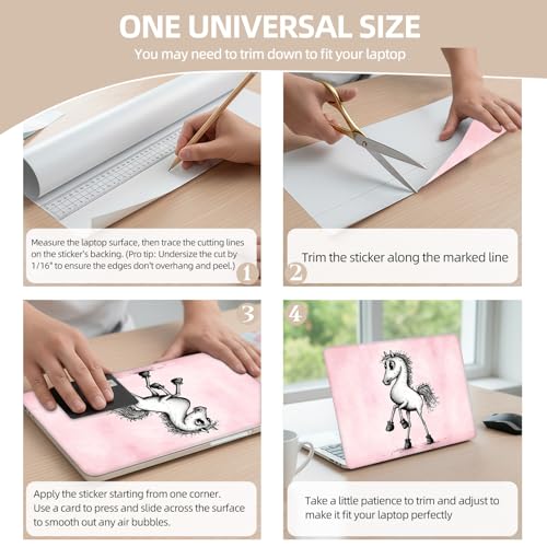 Universal Laptop Skin Sticker for 12/13/14/15.6 Inch Laptops, Reusable Vinyl Laptop Decal Cover, Waterproof Scratch Resistant Notebook Skin with 2 Wrist Pads,Cartoon Horse - color: Cartoon Horse