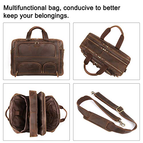 Augus Business Travel Briefcase Genuine Leather Duffel Bags for Men Laptop Bag fits 15.6 inches Laptop - color: Coffee-2