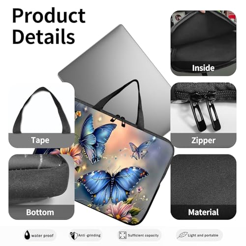 14" 15" Laptop Handle Bag Computer Bag,14.2" 15.4 inch Pouch Holder Notebook Sleeve Cover Compatible for Dell,Lenovo,Toshiba HP, Asus Notebook Messenger Briefcase-Blue butterfly - color: Blue Butterfly