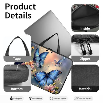 14" 15" Laptop Handle Bag Computer Bag,14.2" 15.4 inch Pouch Holder Notebook Sleeve Cover Compatible for Dell,Lenovo,Toshiba HP, Asus Notebook Messenger Briefcase-Blue butterfly - color: Blue Butterfly
