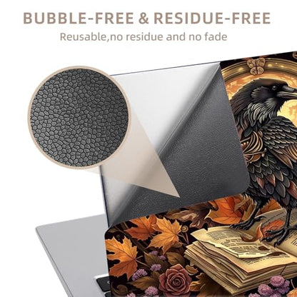 Universal Laptop Skin Sticker for 12/13/14/15.6 Inch Laptops, Reusable Vinyl Laptop Decal Cover, Waterproof Scratch Resistant Notebook Skin with 2 Wrist Pads,Crow Book - color: Crow Book