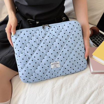 Cute Bow Puffy Laptop Sleeve 13-15 Inch Cute Quilted Laptop Protective Case Padded Bow Computer Sleeve for MacBook (Polka dots Blue, 13inch) - color: polka dots blue, size: 13inch