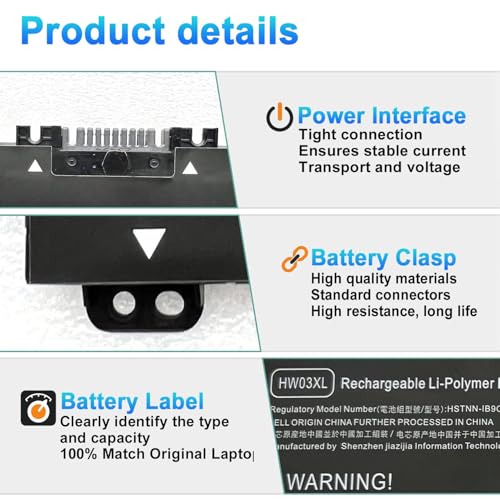 41.04Wh HW03XL L97300-005 Laptop Battery Replacement for HP Pavilion 15-EG 15-eg0xxx 15-EH 15-eg0073cl 15-eg0070wm 17-CN 17-cn0xxx 17-CP 17-cpo700dx Series HWO3XL HW03041xl-pl L96887-421 - size: 7.40*3.74*0.23inch HW03XL