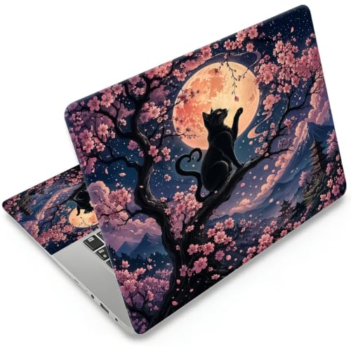 Universal Laptop Skin Sticker Decal 11-15.6 Inches, Cat Cherry Blossom | Reusable Vinyl Sticker for 12.1 13 13.3 14 15.4 Inches Notebook PC, Scratch Resistant Waterproof, Easy to Trim & Apply - color: Cat Cherry Blossom