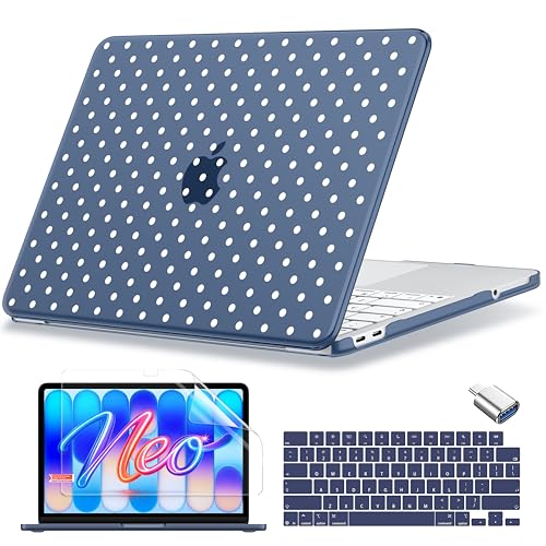 MecBevia Compatible with MacBook Neo Case 13 inch 2026 A3404 A18 Pro Chip | 4-in-1 Kit, Neo Hard Shell Case Cover & Keyboard Cover & Screen Protector & Type C, Polka Dot Indigo - color: Polka Dot Indigo