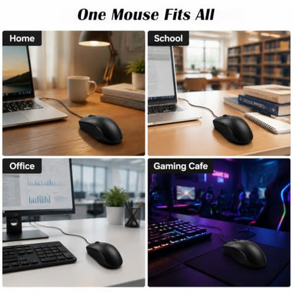 6 Pack Wired USB Silent Computer Mouse Bulk, 3 Button 1000 DPI Corded Mice for Laptop Desktop Home Office School Lab PC Gaming