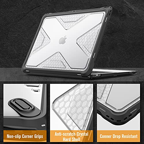 Fintie Case for MacBook Air 13 Inch A2337 (M1) / A2179 / A1932 (2018-2021 2022 Release) - Heavy Duty Hard Shell Cover with TPU Bumper for MacBook Air 13 Retina Display with Touch ID, Clear - color: Crystal Clear