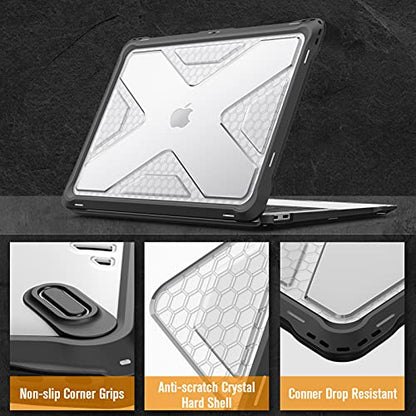 Fintie Case for MacBook Air 13 Inch A2337 (M1) / A2179 / A1932 (2018-2021 2022 Release) - Heavy Duty Hard Shell Cover with TPU Bumper for MacBook Air 13 Retina Display with Touch ID, Clear - color: Crystal Clear
