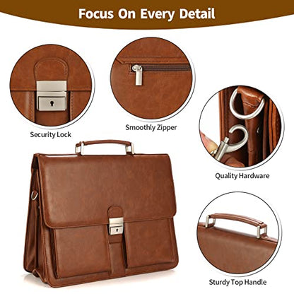 Jack&Chris Mens New PU Leather Attache Briefcase Traditional Messenger Lawyer Bag, MBYX015 - color: Coffee