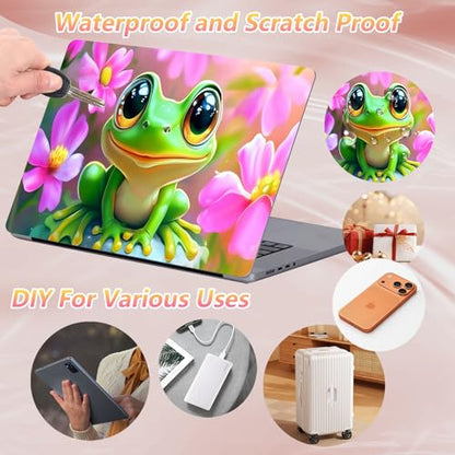 Laptop Skin Sticker Decal 12" 13" 13.3" 14" 15" 15.6",Waterproof Scratch Resistant Vinyl,Reusable Easy to Apply,for MacBook HP Dell Notebooks Netbooks Laptop,2 Wrist Pads,Flower Cute Frog - color: Flower Cute Frog