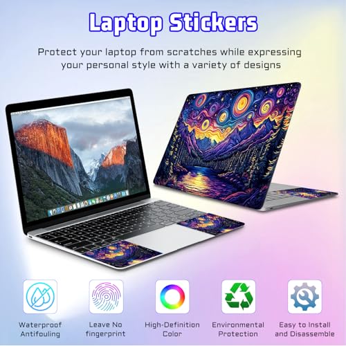 Universal Laptop Skin Sticker Decal, Compatible with MacBook HP Dell Lenovo 12"-15.6", Reusable Vinyl Notebook Cover 3PCS Set, High-Recognition Film-Van Gogh Style Starry Night Lake - color: Van Gogh Style Starry Night Lake