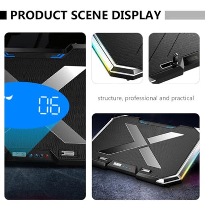 GANAZONO Gaming Laptop Cooling Pad with RGB LED Fan, Touch Control, Alloy Material, 7-Angle Adjustable Stand, Large Quiet Fan for Enhanced Cooling Effect