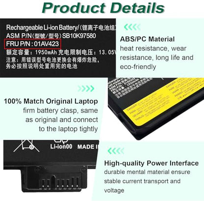 01AV423 01AV424 Battery for Lenovo ThinkPad T480 T470 T580 T570 P51S P52S | A485 A475 TP25 Series SB10K97580 SB10K97597 01AV452 01AV422 Battery - size: 8.2*2.55*0.4inch
