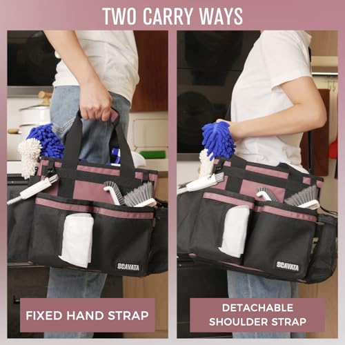 SCAVATA Compact Wearable Cleaning Caddy with Handle & Shoulder Straps | Small Cleaning Supplies Organizer, Under Sink & Car Cleaning Tools Storage Bag for Housekeepers Cleaners, LotusPink - color: LotusPink