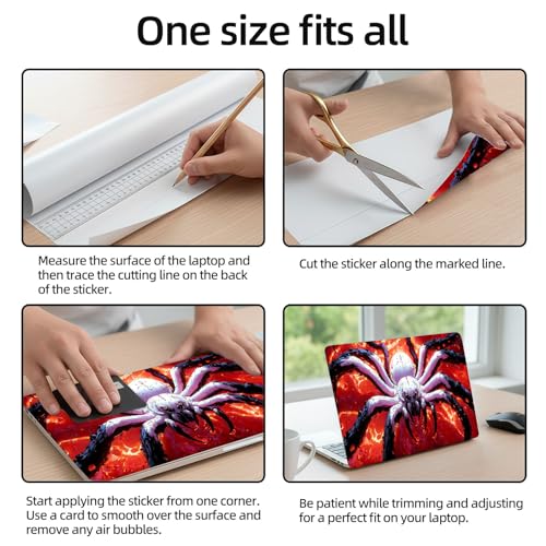 Aesthetic Laptop Skin Sticker, Giant White Spider in Fiery Abyss Waterproof Vinyl Laptop Decal, Removable Bubble Free, Reusable Protective Cover for 13 14 15 15.6 Inch - color: Giant White Spider in Fiery Abyss
