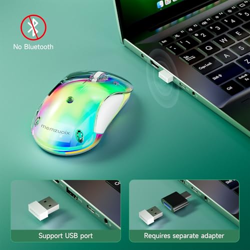 memzuoix 2.4G LED Wireless Mouse, Rechargeable Ergonomic Mouse with Detachable Cover, 1400 DPI Portable Optical Computer Mouse with USB Receiver for Laptop, PC, Desktop and MacBook, 5 Buttons-Green - color: Green