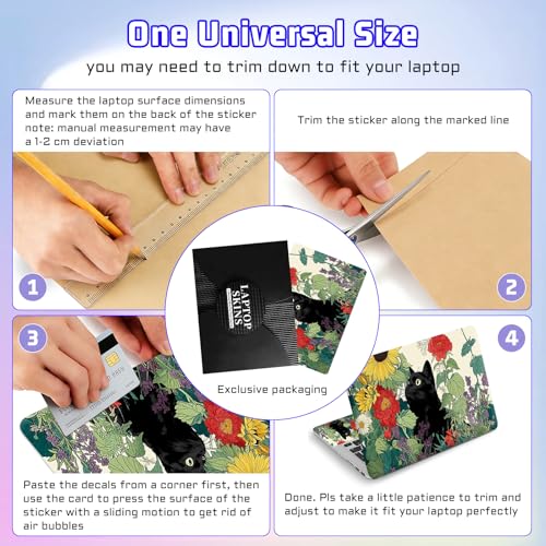 Universal Laptop Skin Sticker Decal, Compatible with MacBook HP Dell Lenovo 12"-15.6", Reusable Vinyl Notebook Cover 3PCS Set, High-Recognition Film-Black Cat in Sunflower Garden - color: Black Cat in Sunflower Garden