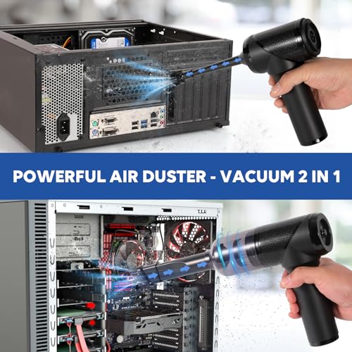 TOBTOS Powerful Keyboard Cleaner, Compressed Air Duster, Blower and Vacuum 3-in-1, USB Rechargeable Electric Air Duster for Car, Computer, Home and Office Dust Cleaning