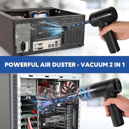 TOBTOS Powerful Keyboard Cleaner, Compressed Air Duster, Blower and Vacuum 3-in-1, USB Rechargeable Electric Air Duster for Car, Computer, Home and Office Dust Cleaning