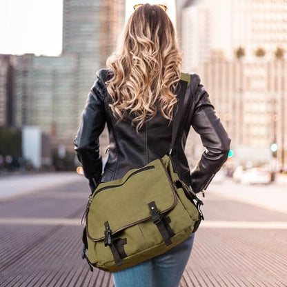 15.6 Inch Laptop Messenger Bag for Men Women, Canvas Computer Shoulder Bag, Work Briefcase for Business College Travel | Anti-theft Design - color: Green