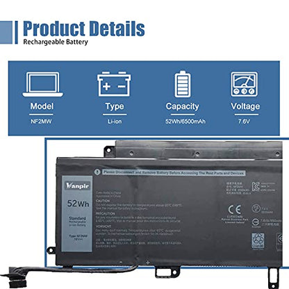 NF2MW Laptop Battery Replacement for Dell Latitude 7400 2-in-1 Latitude 9410 Series Notebook 7146W 085XM8 08W3YY 0C76H7 C76H7 0G8F6M 7.6V 52Wh 6500mAh - size: 9.79*3.46*0.27 inch NF2MW