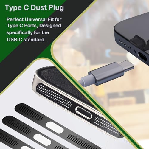 [8-Pack] USB C Dust Plug, Charging Port Cover with Anti-Lost Strap, with Speaker Dust Cover Compatible with iPhone 17/15/15 Pro/iPhone 16/16 Plus/16 Pro/16 Pro Max Type C (USB C Cover 17(Black))