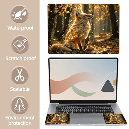 Universal Laptop Skin Sticker for 12/13/14/15.6 Inch Laptops, Reusable Vinyl Laptop Decal Cover, Waterproof Scratch Resistant Notebook Skin with 2 Wrist Pads,Golden Forest Fox - color: Golden Forest Fox
