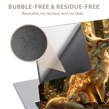 Universal Laptop Skin Sticker for 12/13/14/15.6 Inch Laptops, Reusable Vinyl Laptop Decal Cover, Waterproof Scratch Resistant Notebook Skin with 2 Wrist Pads,Golden Forest Fox - color: Golden Forest Fox