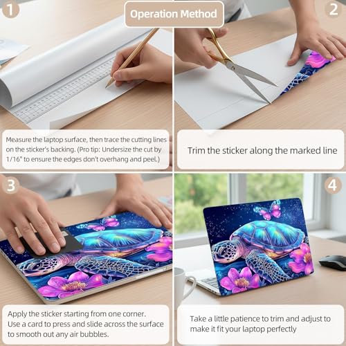 Aesthetic Laptop Skin Cover,12-15.6 Inch Universal Vinyl Sticker Decal,Waterproof Scratch-Resistant Notebook Wrap,Removable Residue-Free Protector,Cosmic Turtle Flowers - color: Cosmic Turtle Flowers