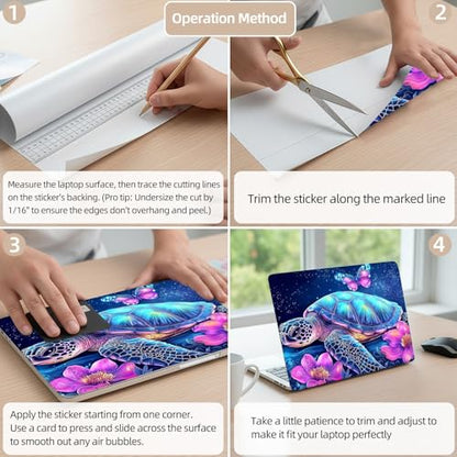 Aesthetic Laptop Skin Cover,12-15.6 Inch Universal Vinyl Sticker Decal,Waterproof Scratch-Resistant Notebook Wrap,Removable Residue-Free Protector,Cosmic Turtle Flowers - color: Cosmic Turtle Flowers