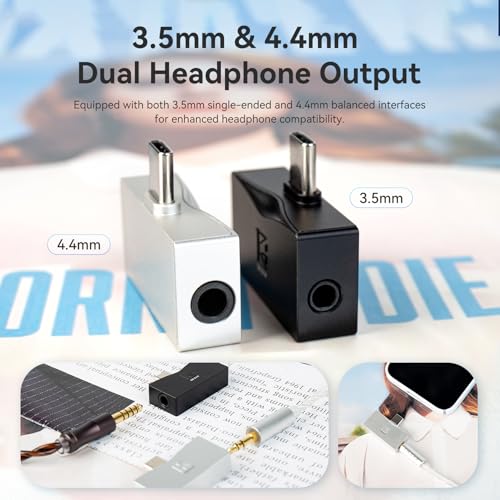 2026 Latest KBEAR TC06 USB C DAC with Headphone Amplifier, Portable Mini DAC Amp with 3.5mm 4.4mm Output, HIFI Hi-Res USB C to 3.5mm Audio Adapter for KZ ZS10 PRO IEM,Work with PC/Laptop/Phone(Silver)
