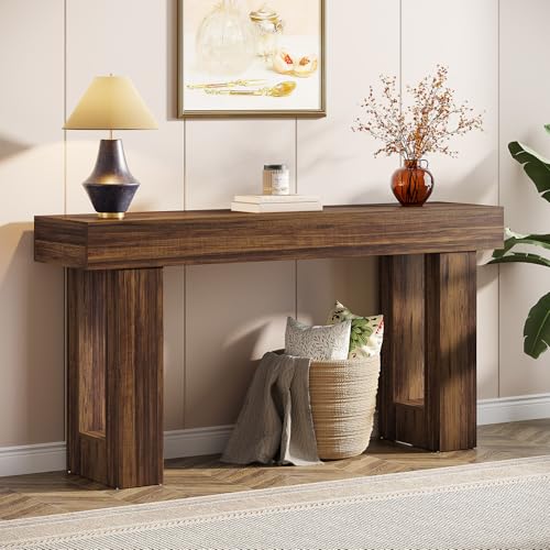 Tribesigns 63-Inch Long Console Table, MDF Wood Grain Rectangular Sofa Table Behind The Couch, Farmhouse Entryway Table for Entrance, Hallway, Living Room (Rustic Brown) - color: Rustic Brown (63")